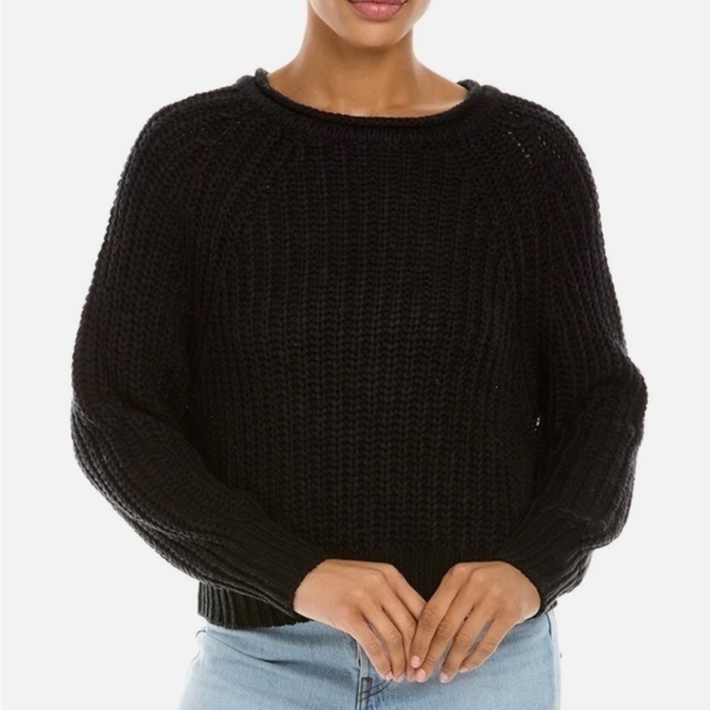 Milly Black 100% Wool Chunky Crew Neck Ribbed Sweater